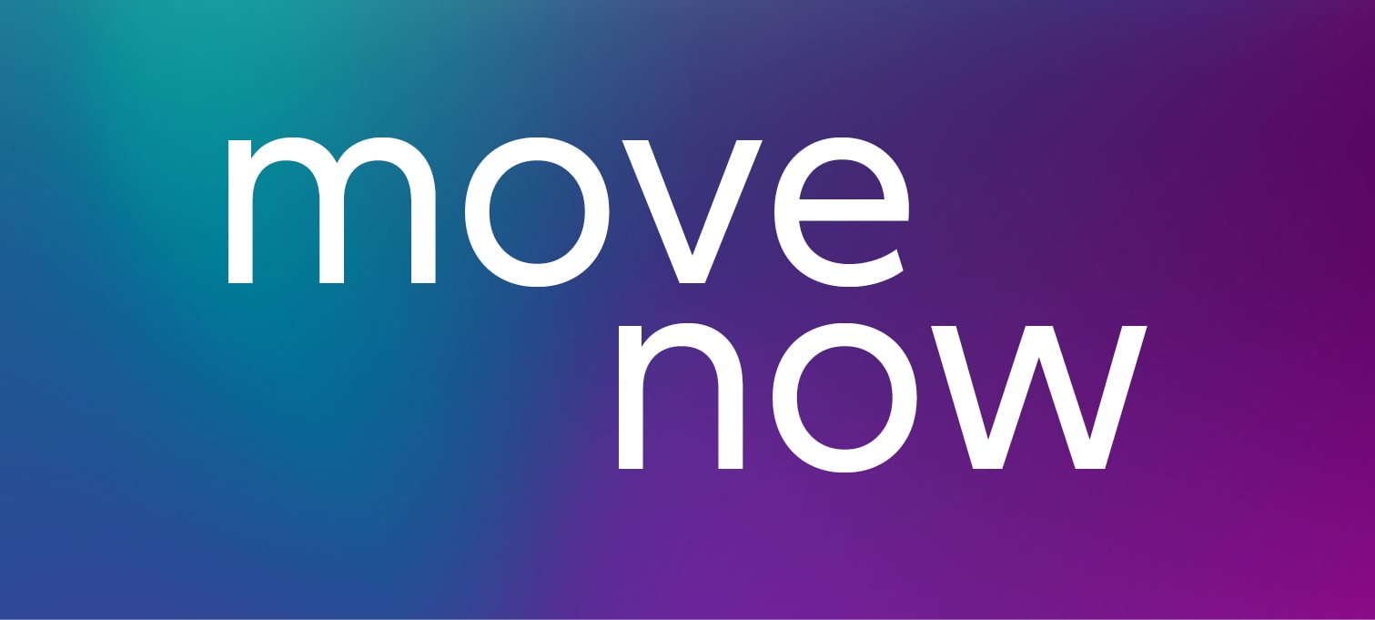 MoveNow letters on colorful gradient background